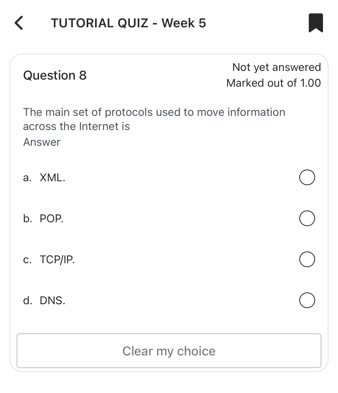 Question 8 Not yet answered Marked out of 1 . 0 0