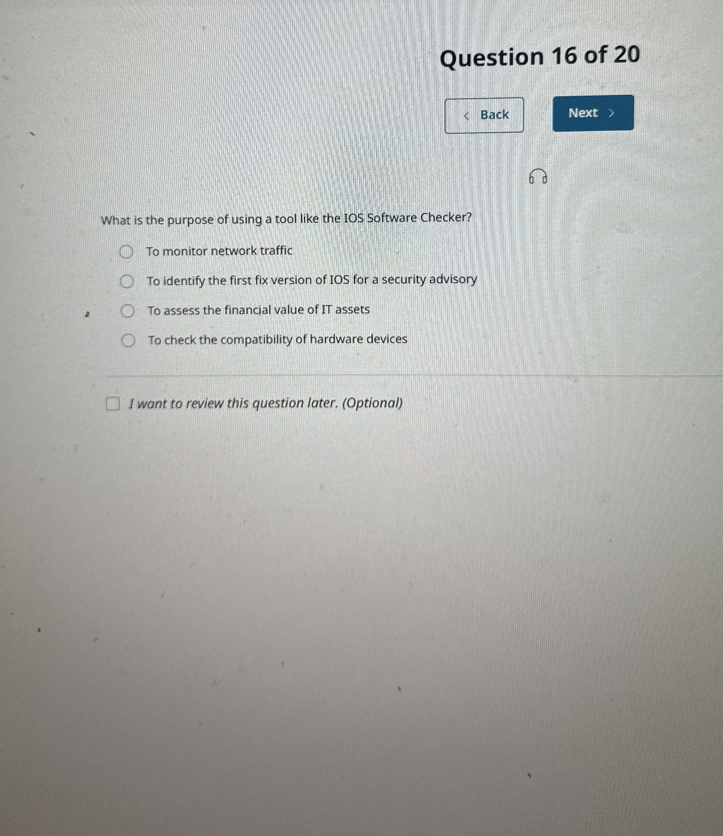 Question 1 6 of 2 0 Back What is the purpose of