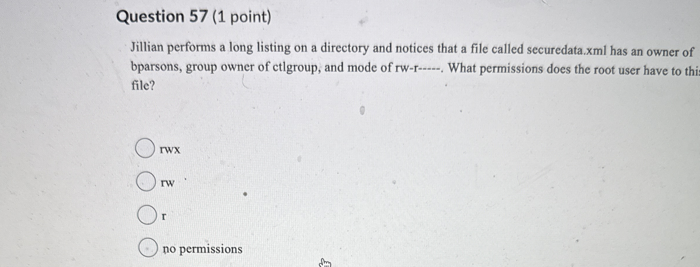 Question 5 7 ( 1 point ) Jillian performs a long