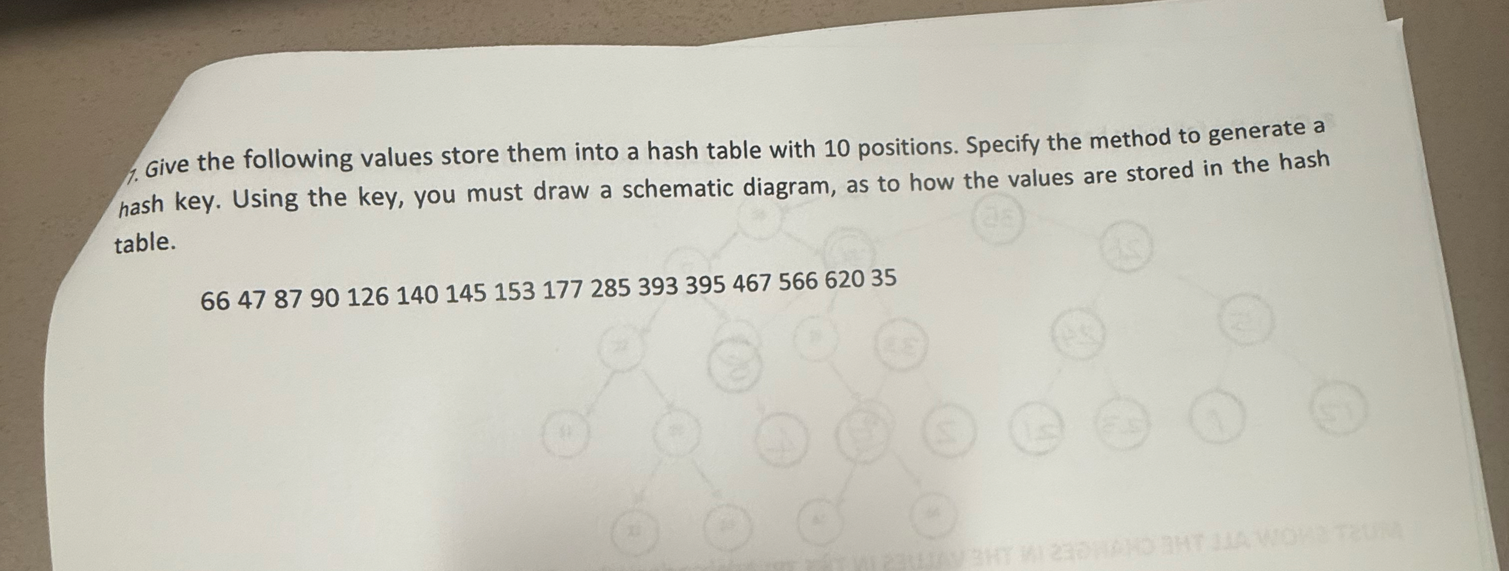 6 ive the following values store them into a hash