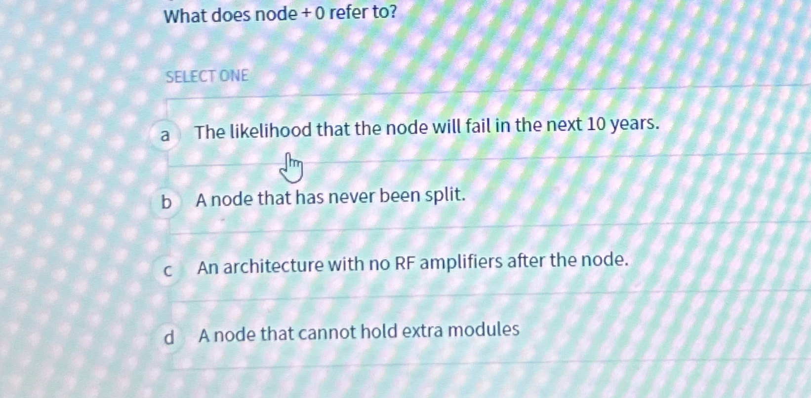 What does node + 0 refer to ? SELECT ONE The