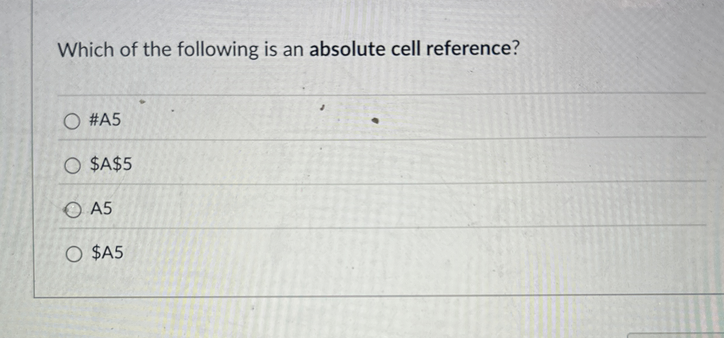 Which of the following is an absolute cell