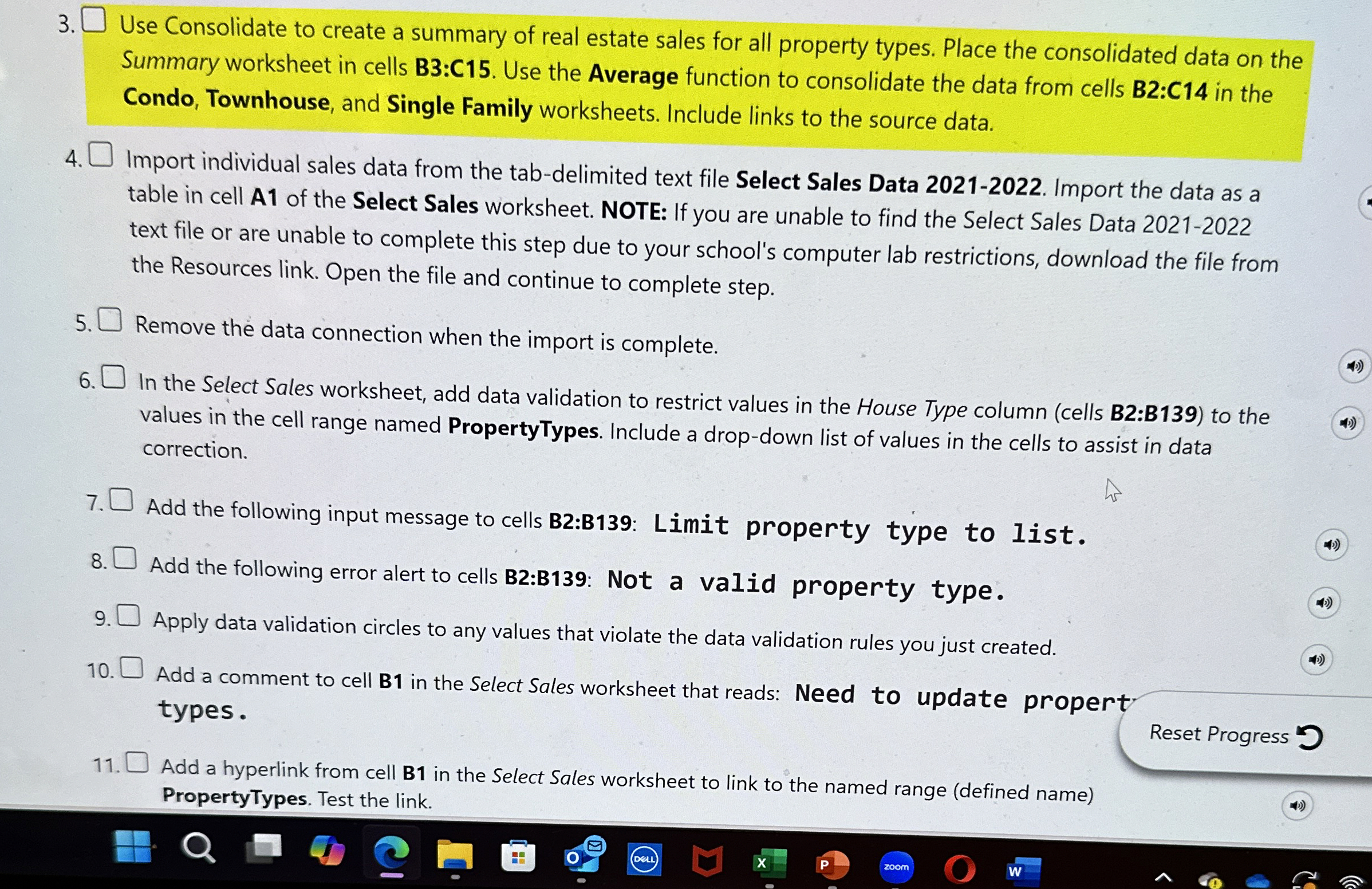 q , Use Consolidate to create a summary of real