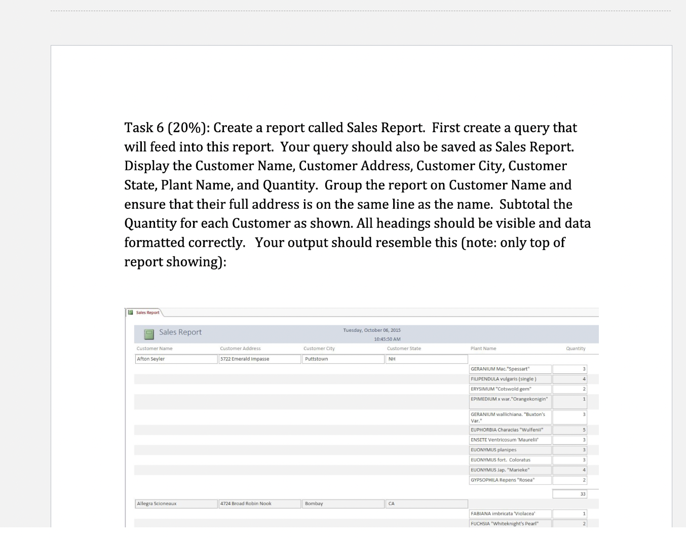 Task 6 ( 2 0 % ) : Create a report called Sales