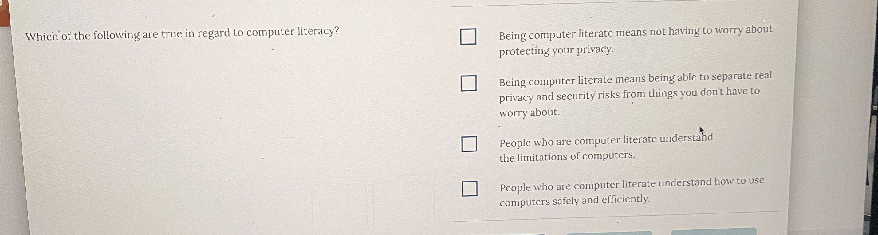 Which of the following are true in regard to