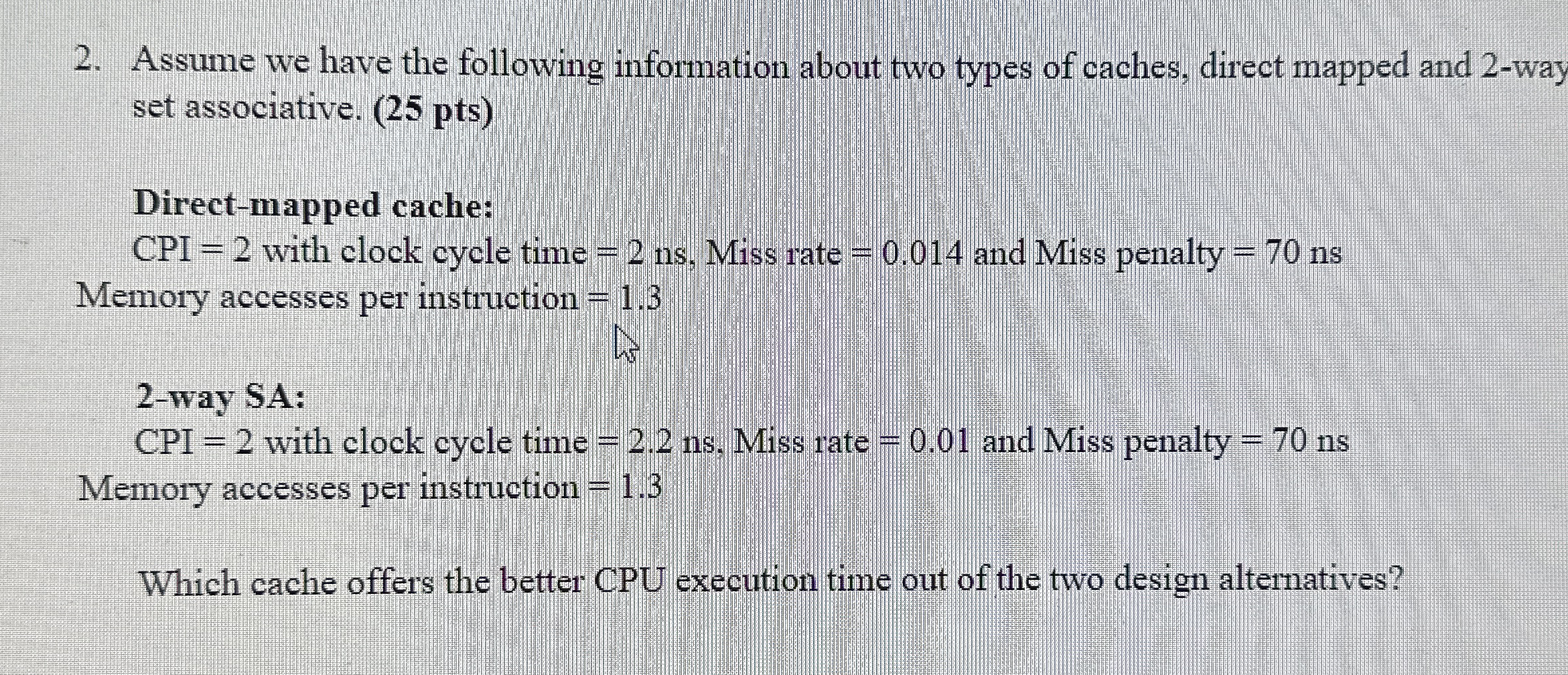 Assume we have the following information about