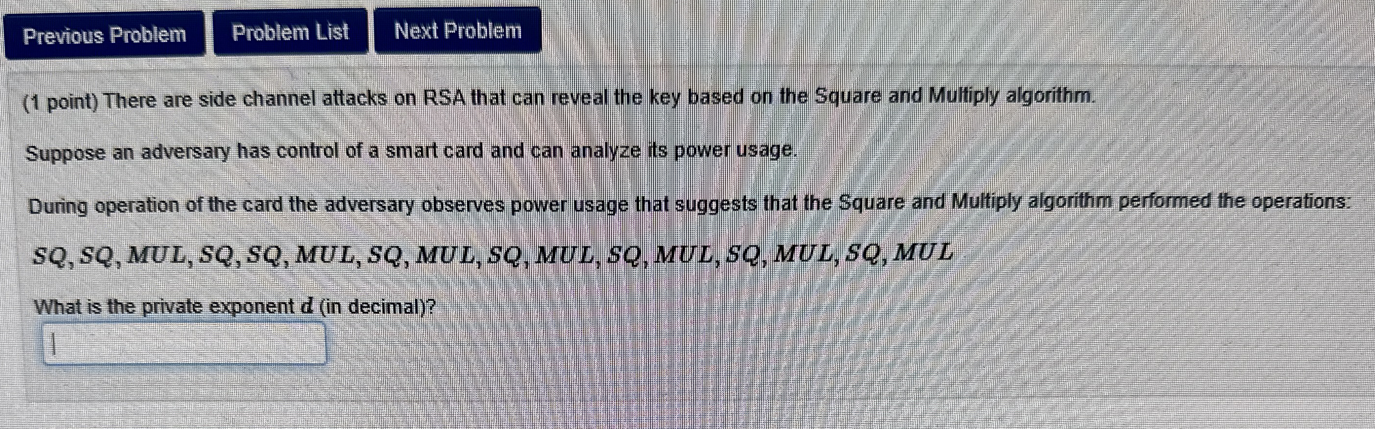Previous Problem Next Problem ( 1 point ) There