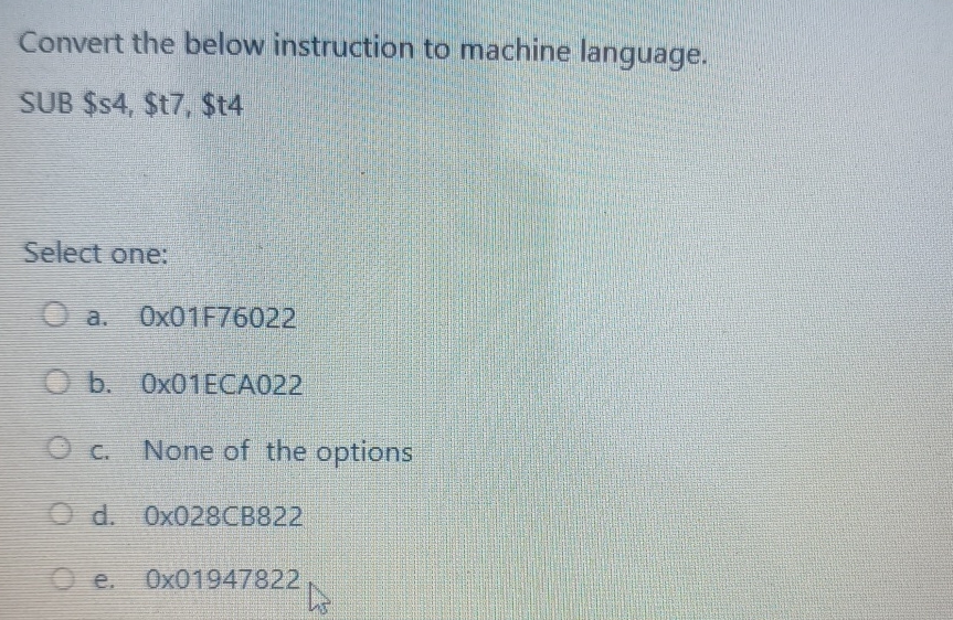Convert the below instruction to machine