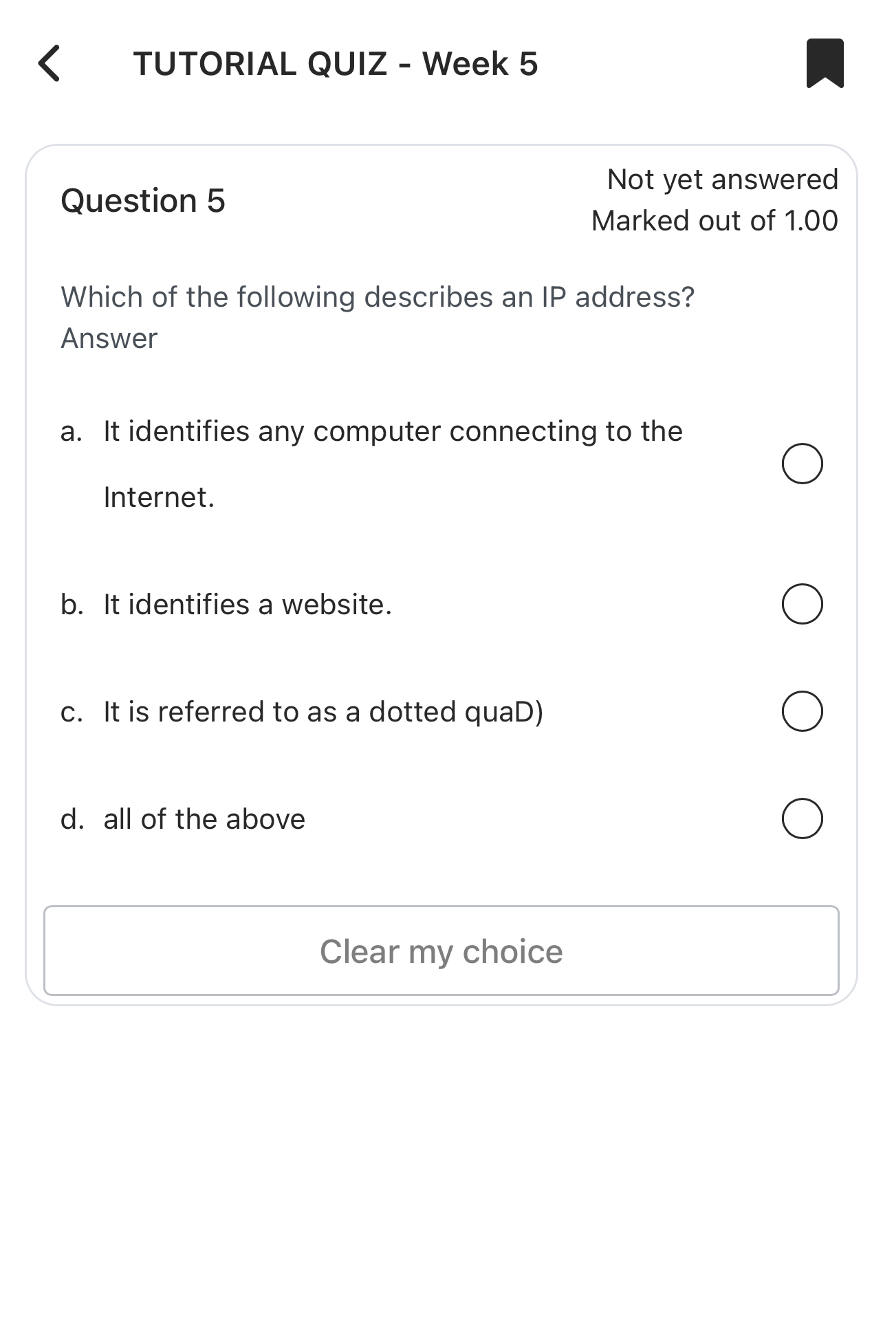 Question 5 Not yet answered Marked out of 1 . 0 0