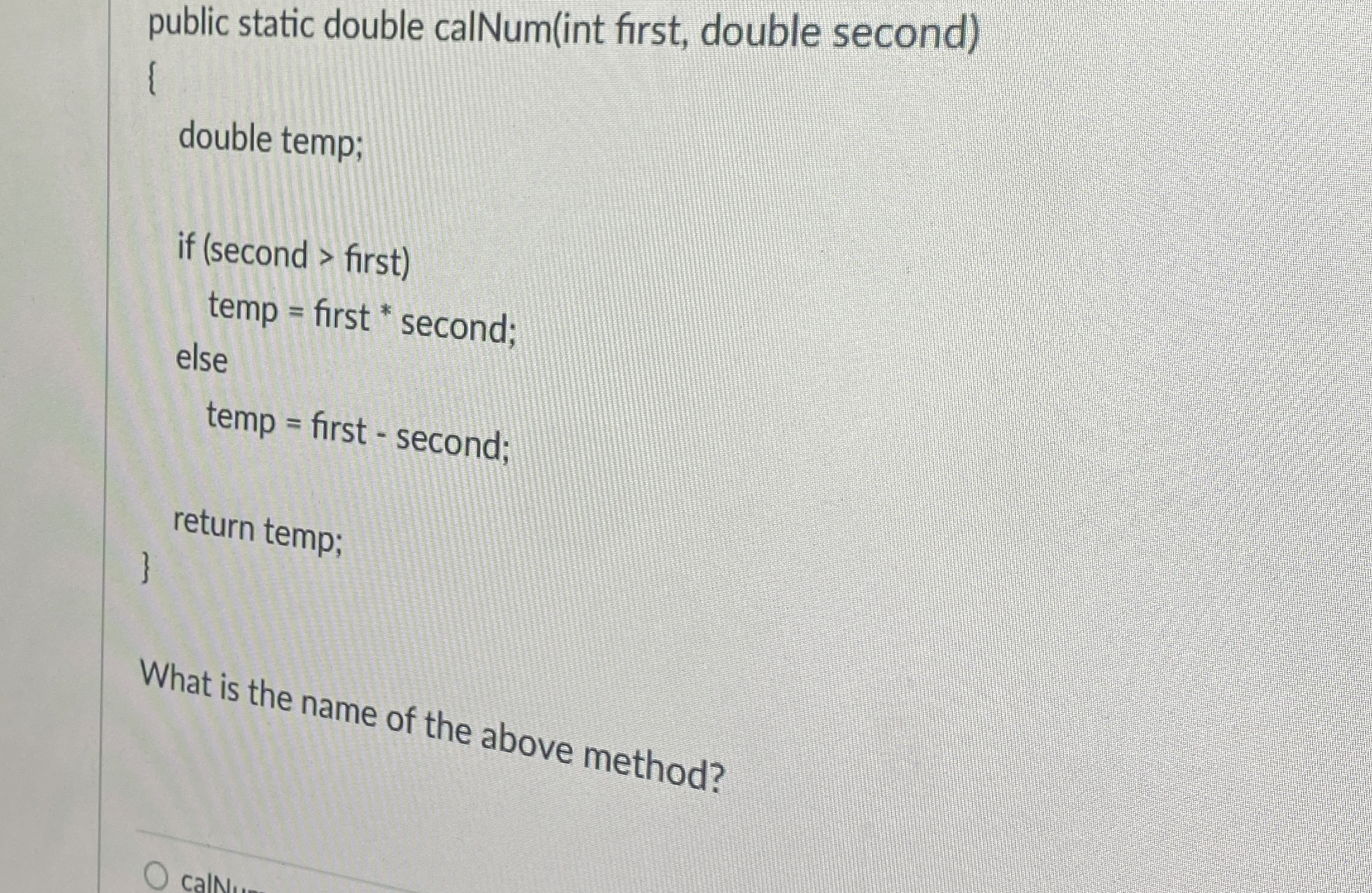 public static double calNum ( int first, double