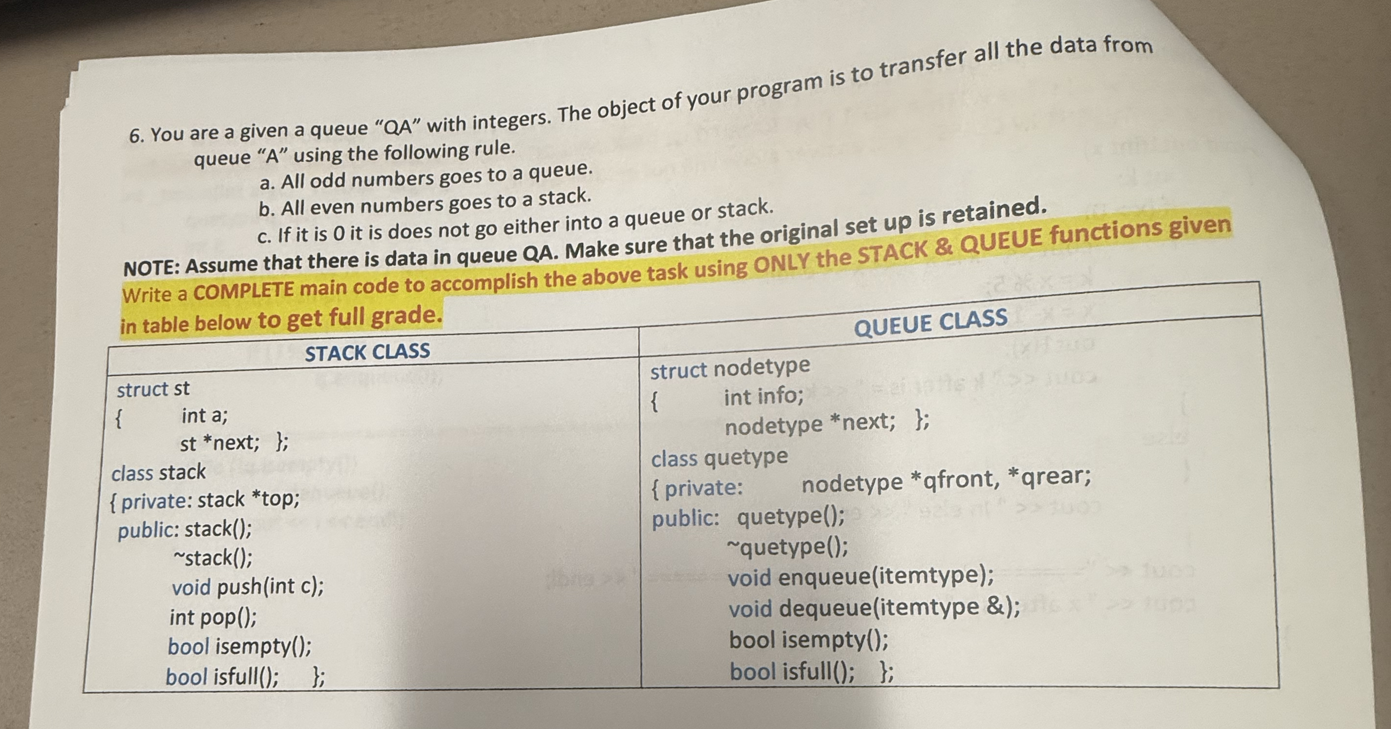 Use c + + You are a given a queue " Q A " with