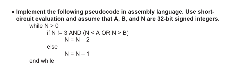 Implement the following pseudocode in assembly