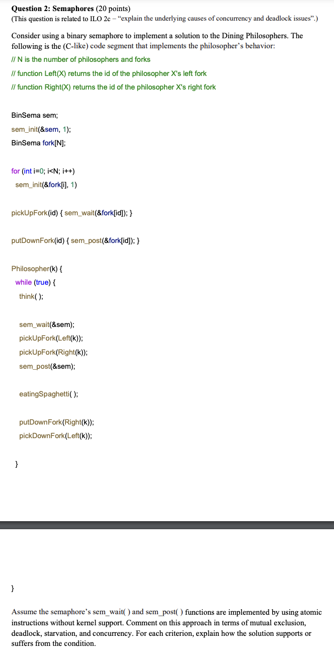 Question 2 : Semaphores ( 2 0 points ) ( This