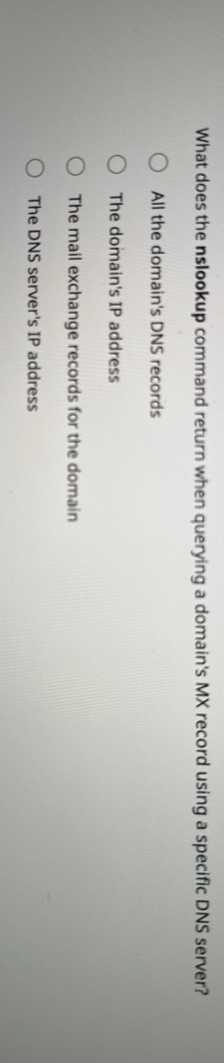 What does the nslookup command return when
