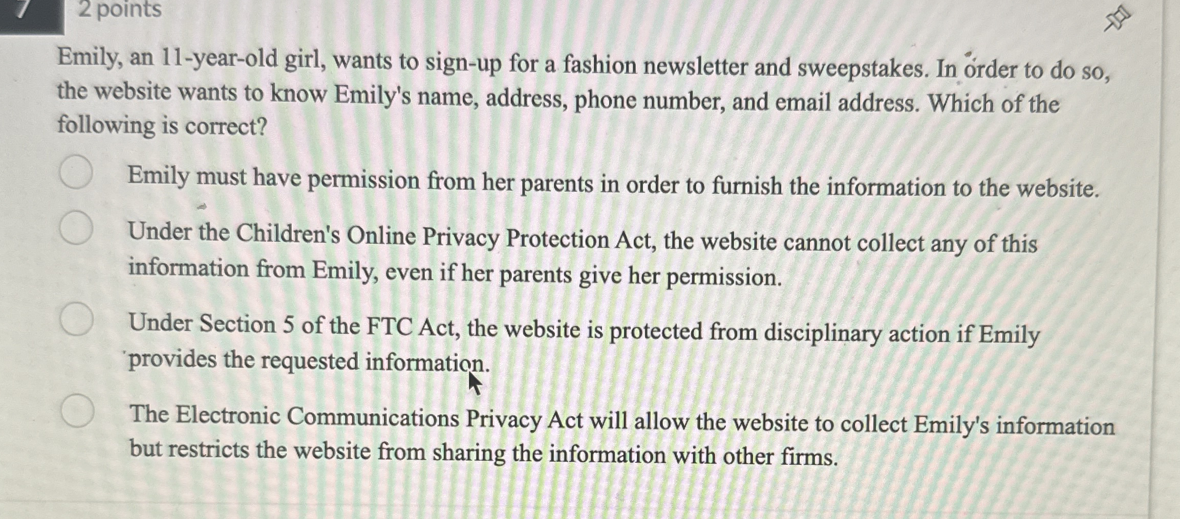 2 points Emily, an 1 1 - year - old girl, wants