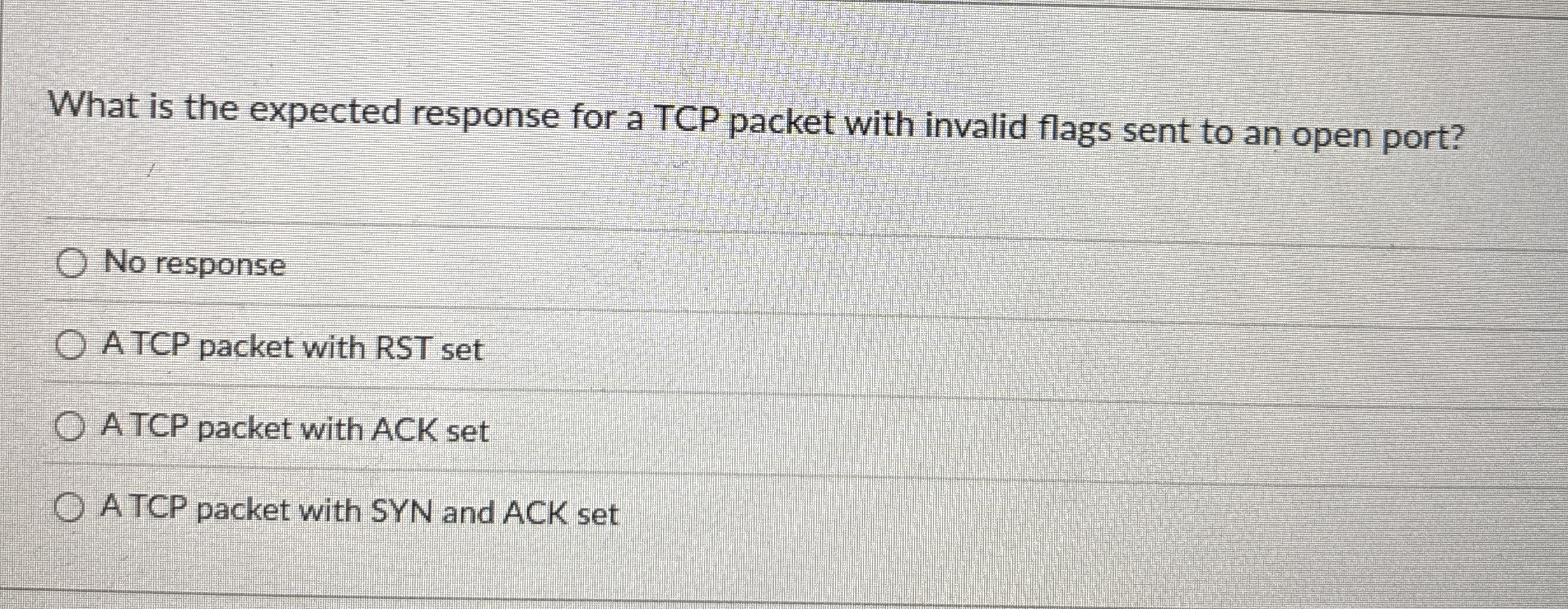 What is the expected response for a TCP packet
