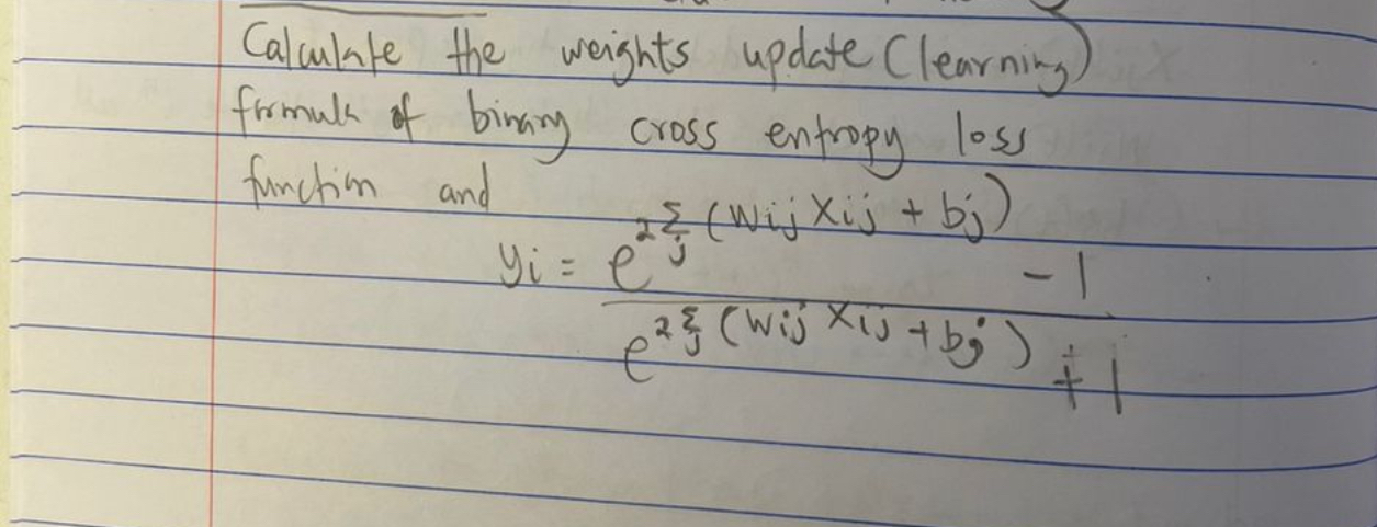 Calculate the weights update ( learning ) fromula
