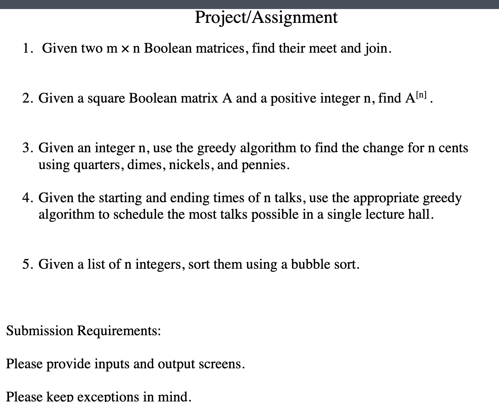 Project / Assignment 1 . Given two \ ( \ mathrm {