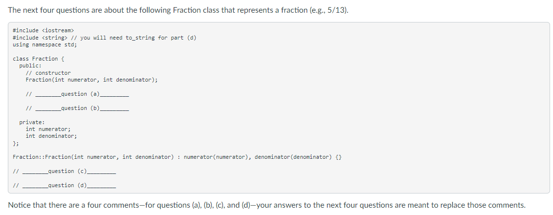get the code in C + + for parts a b c and d