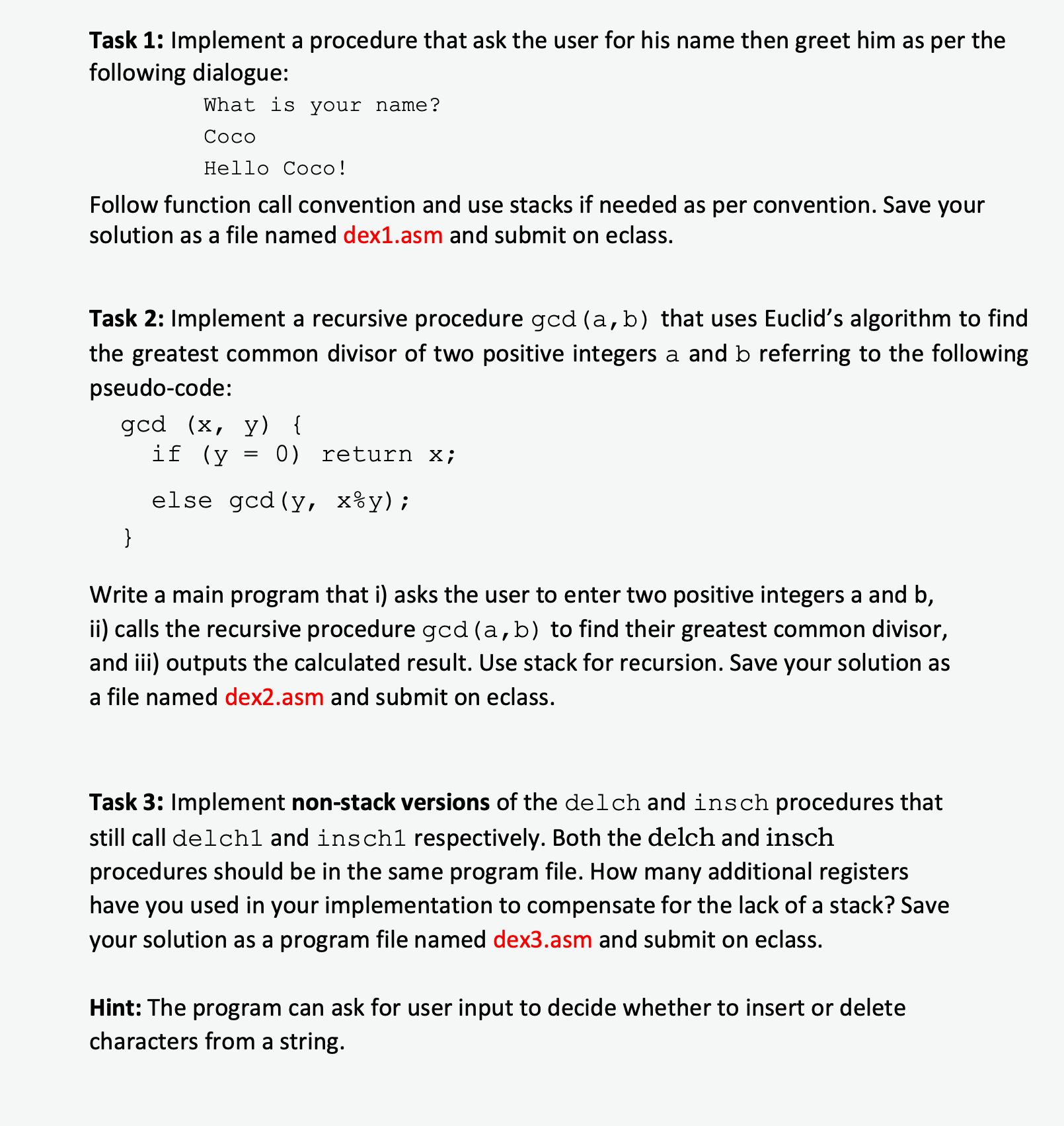 Task 1 : Implement a procedure that ask the user