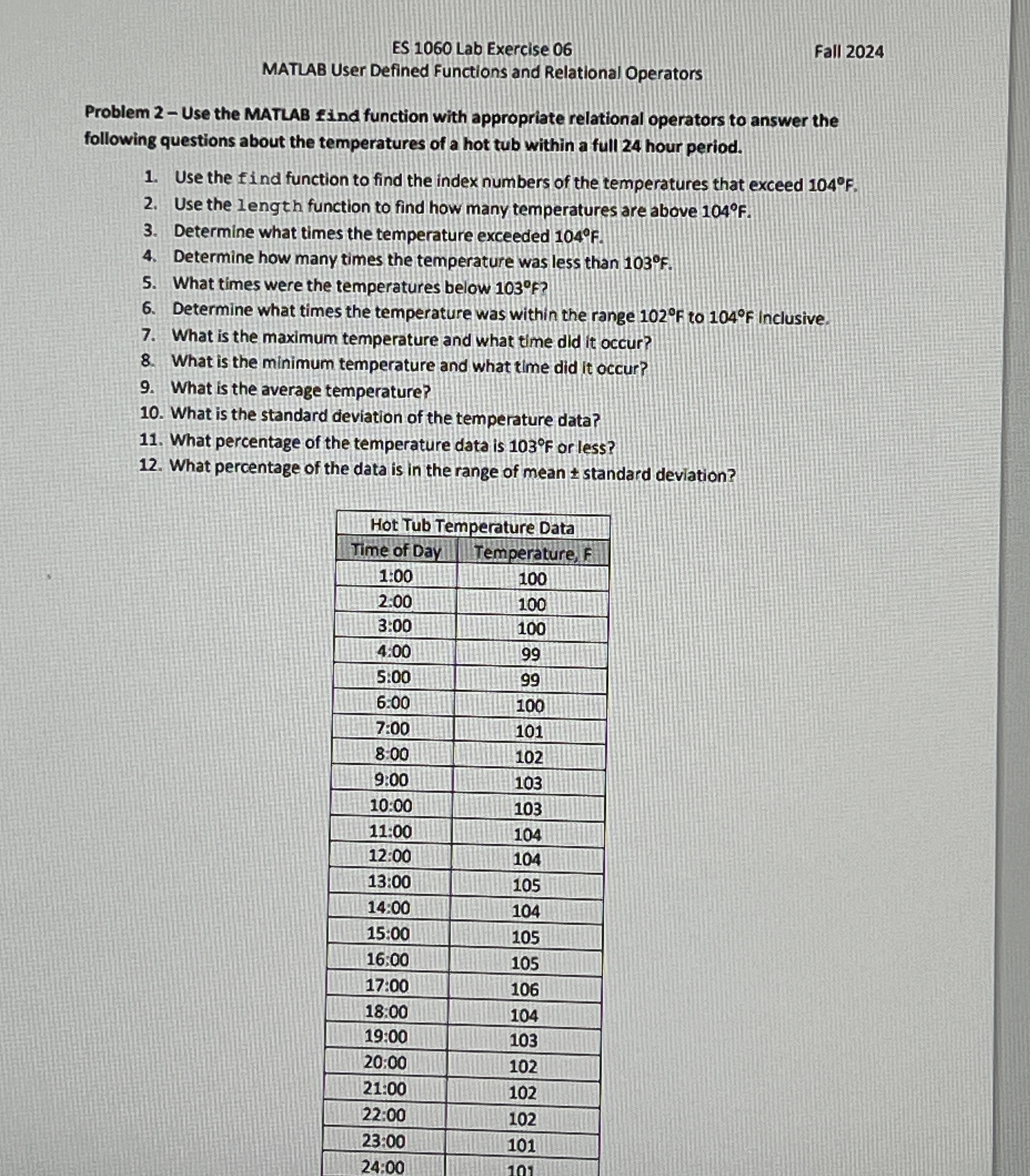 ES 1 0 6 0 Lab Exercise 0 6 Fall 2 0 2 4 MATLAB
