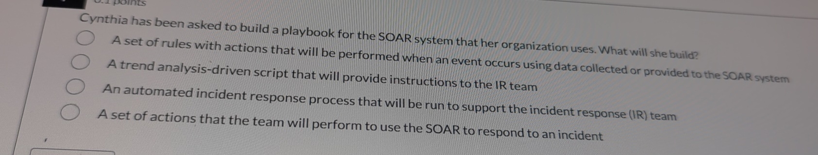 rnthia has been asked to build a playbook for the