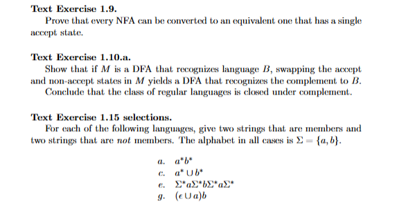 Text Exercise 1 . 9 . Prove that every NFA can be