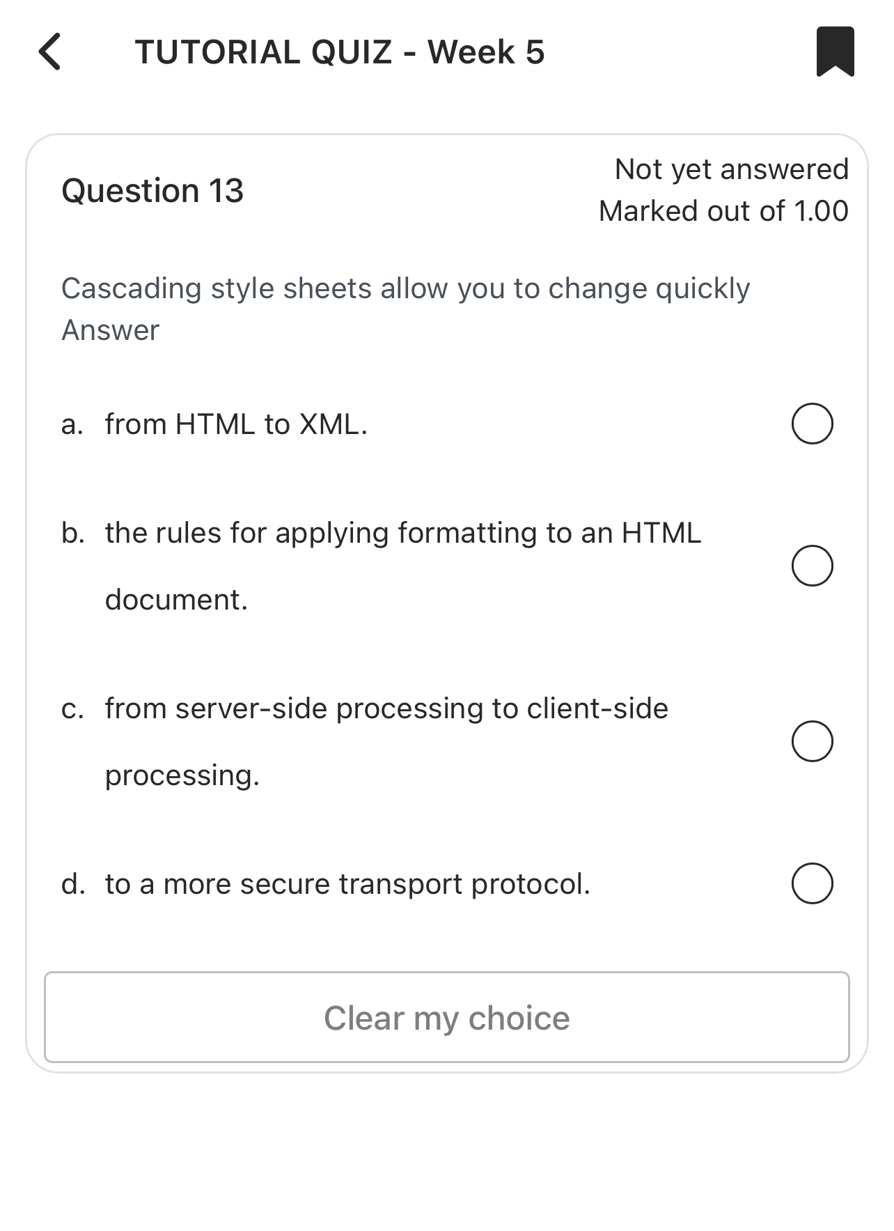 Question 1 3 Cascading style sheets allow you to