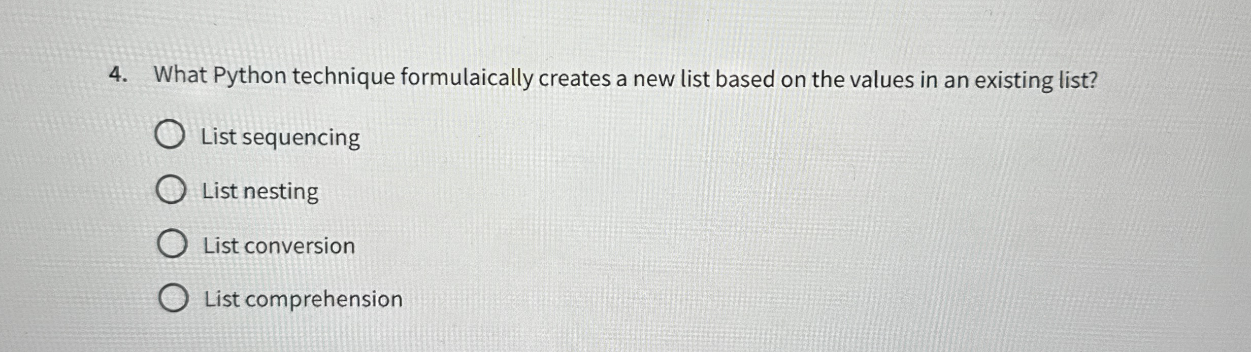 What Python technique formulaically creates a new