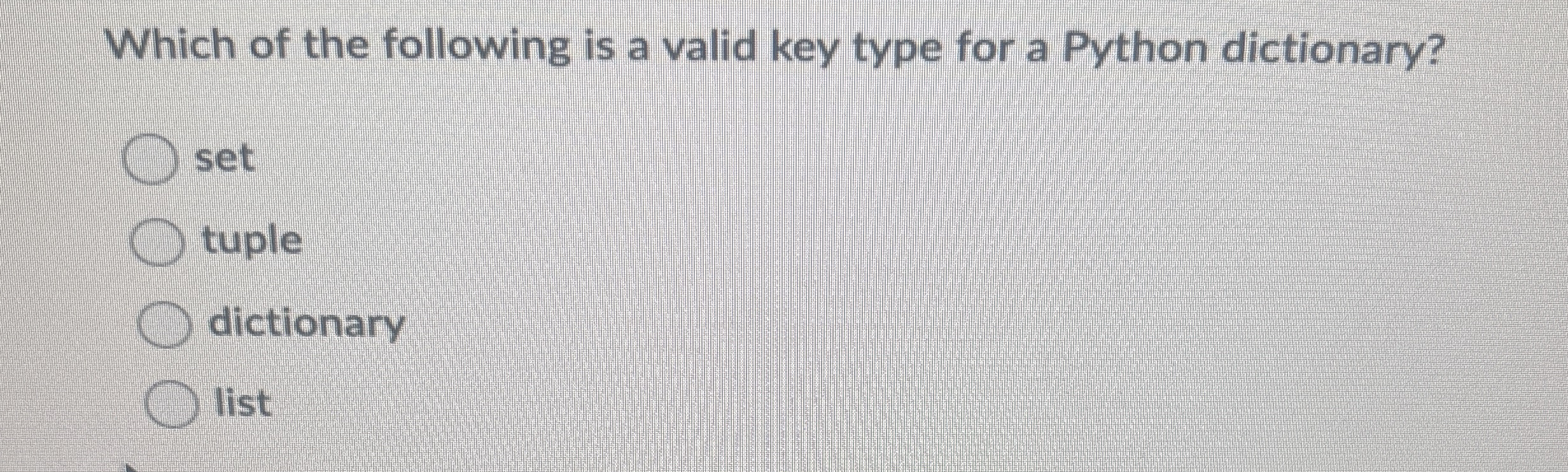 Which of the following is a valid key type for a