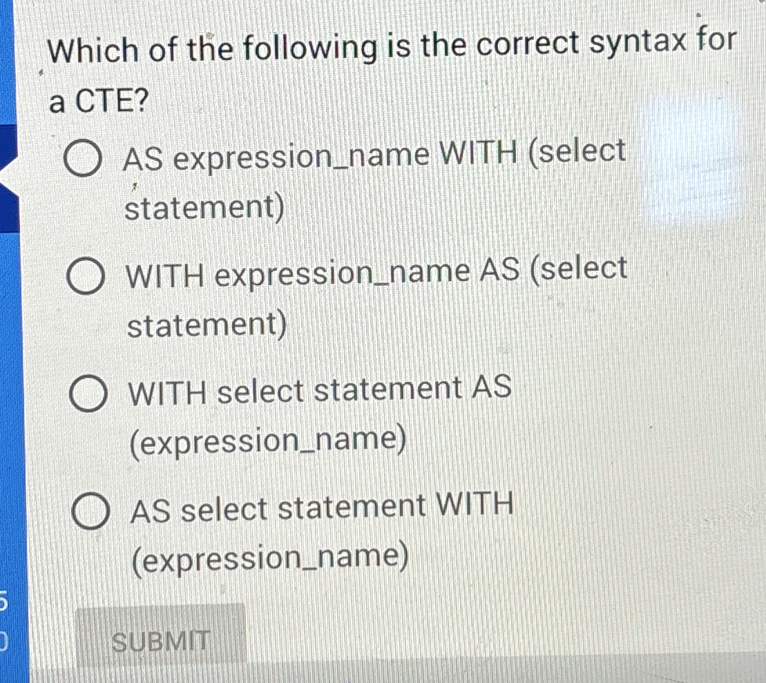 Which of the following is the correct syntax for
