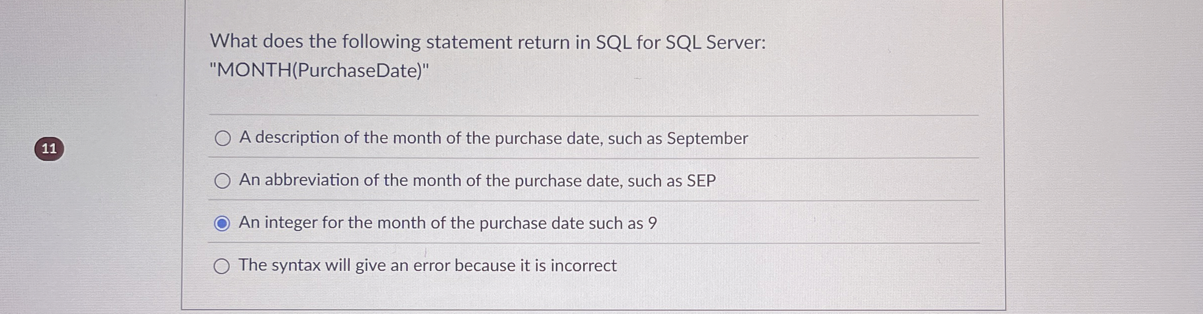 What does the following statement return in SQL