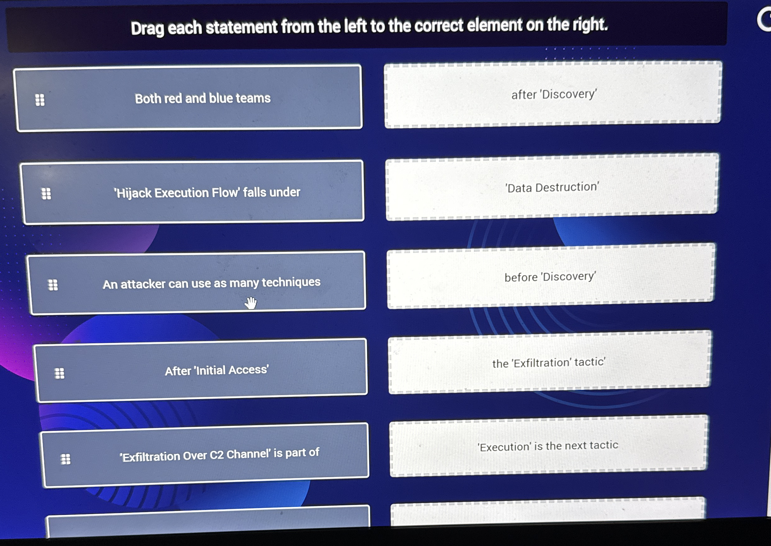 Drag each statement from the left to the correct
