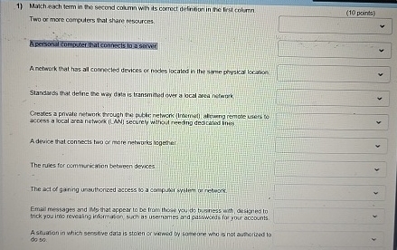 Makch each ferm in the secund column with its