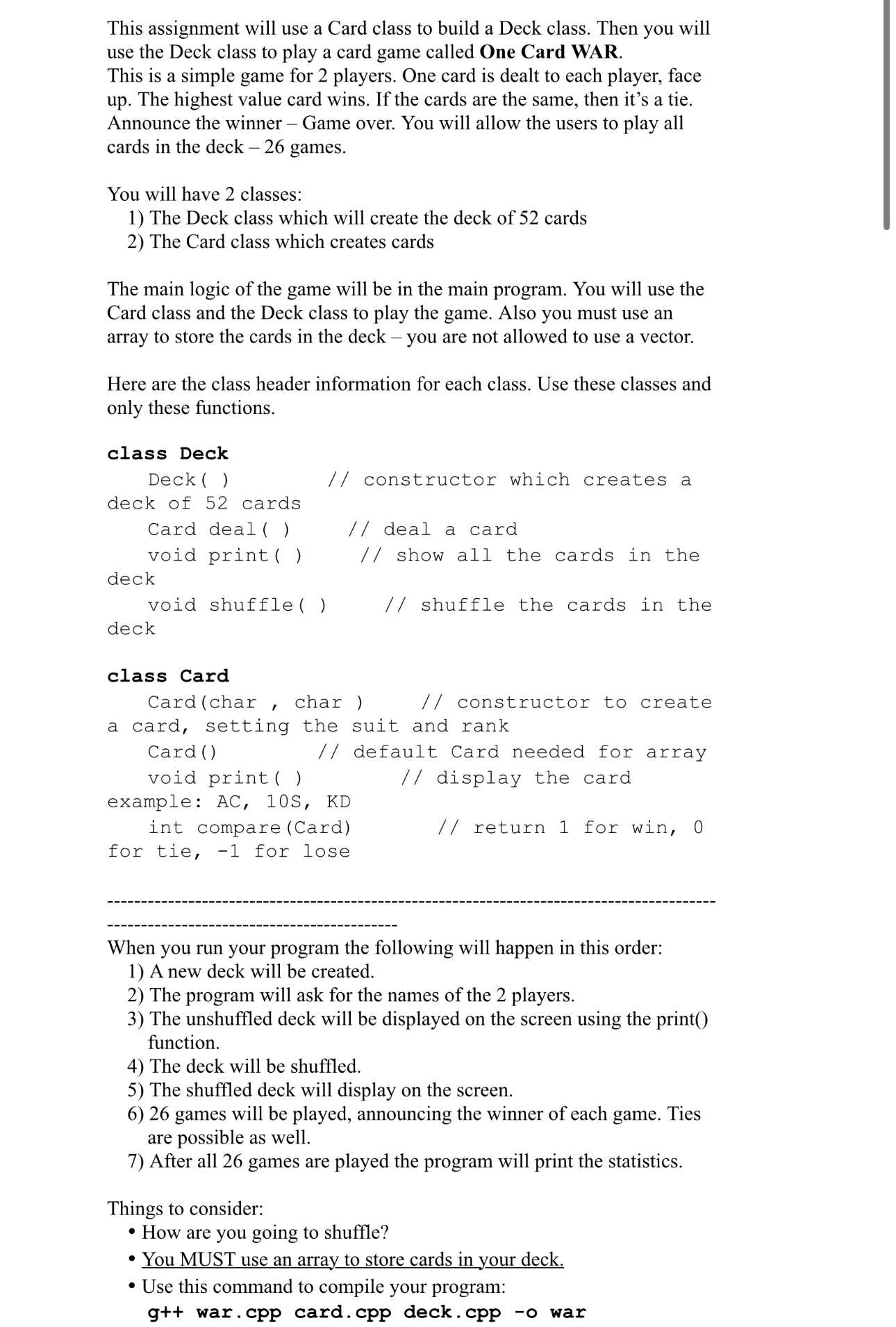 Using C + + Please break it into 5 Files main.cpp