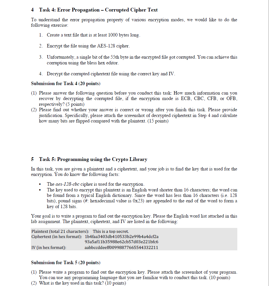 4 Task 4 : Error Propagation - Corrupted Cipher