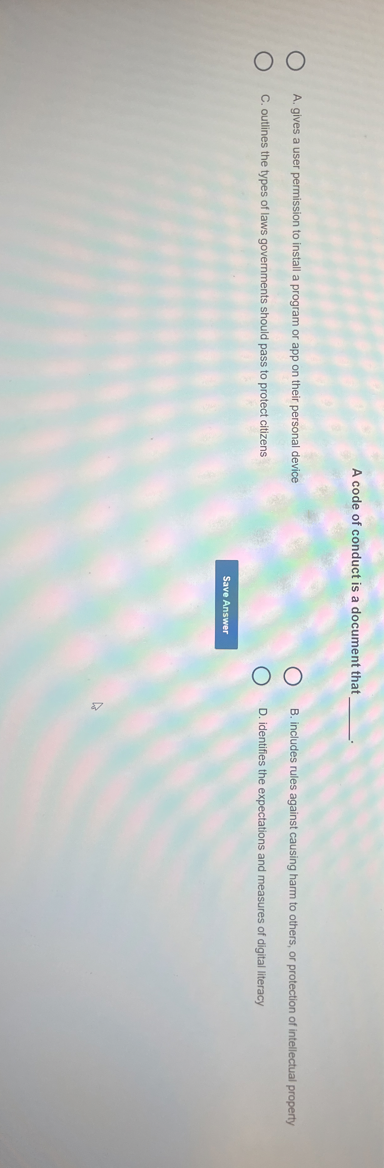 A code of conduct is a document that q , A .