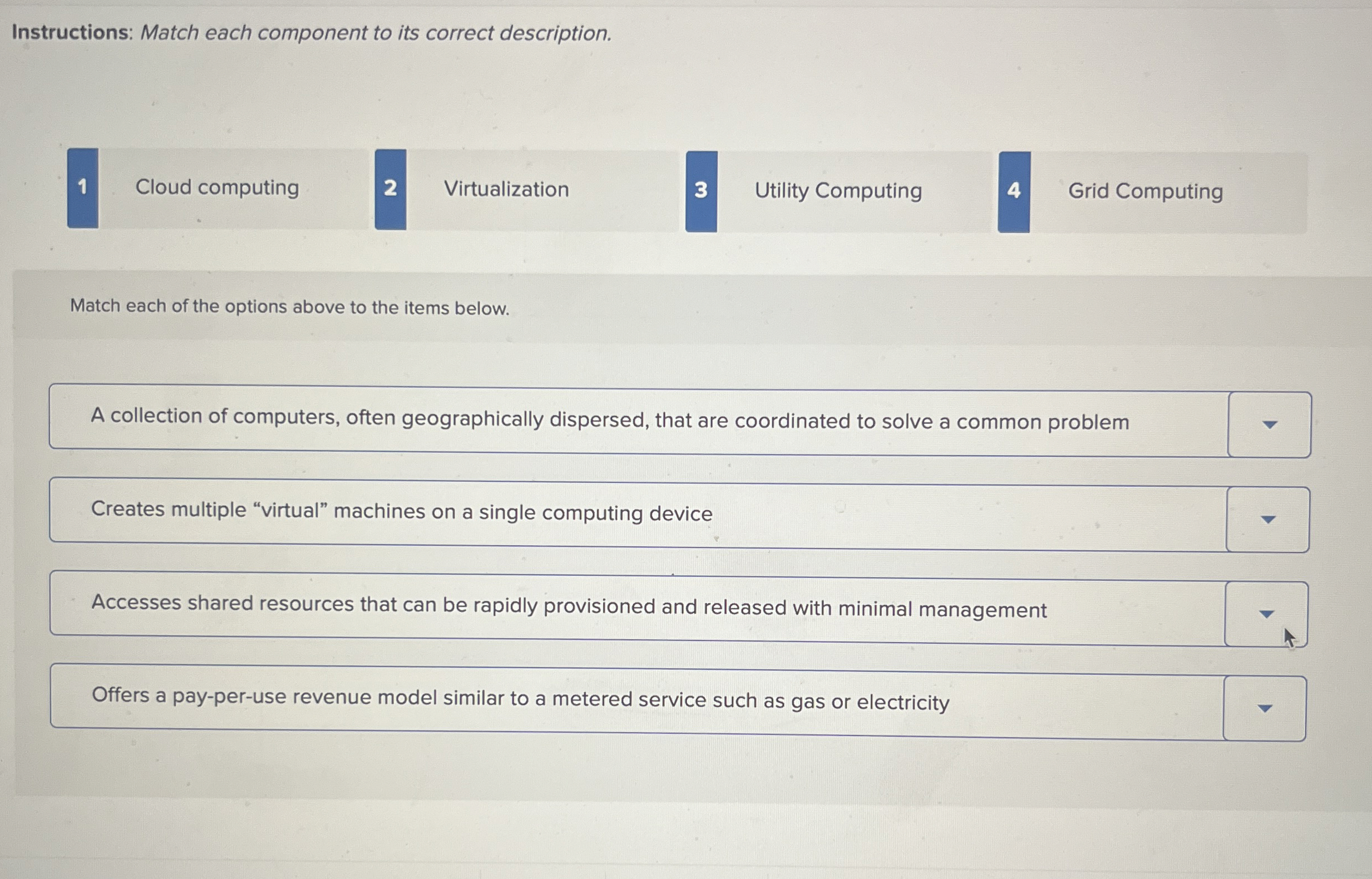 Instructions: Match each component to its correct