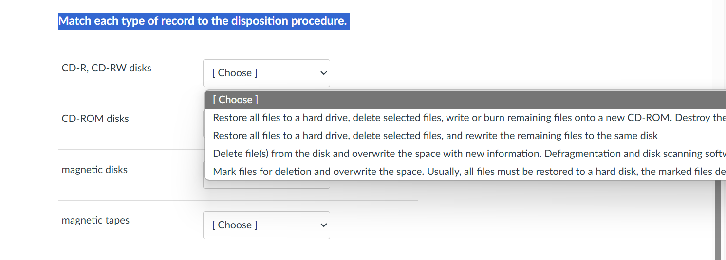 Match each type of record to the disposition