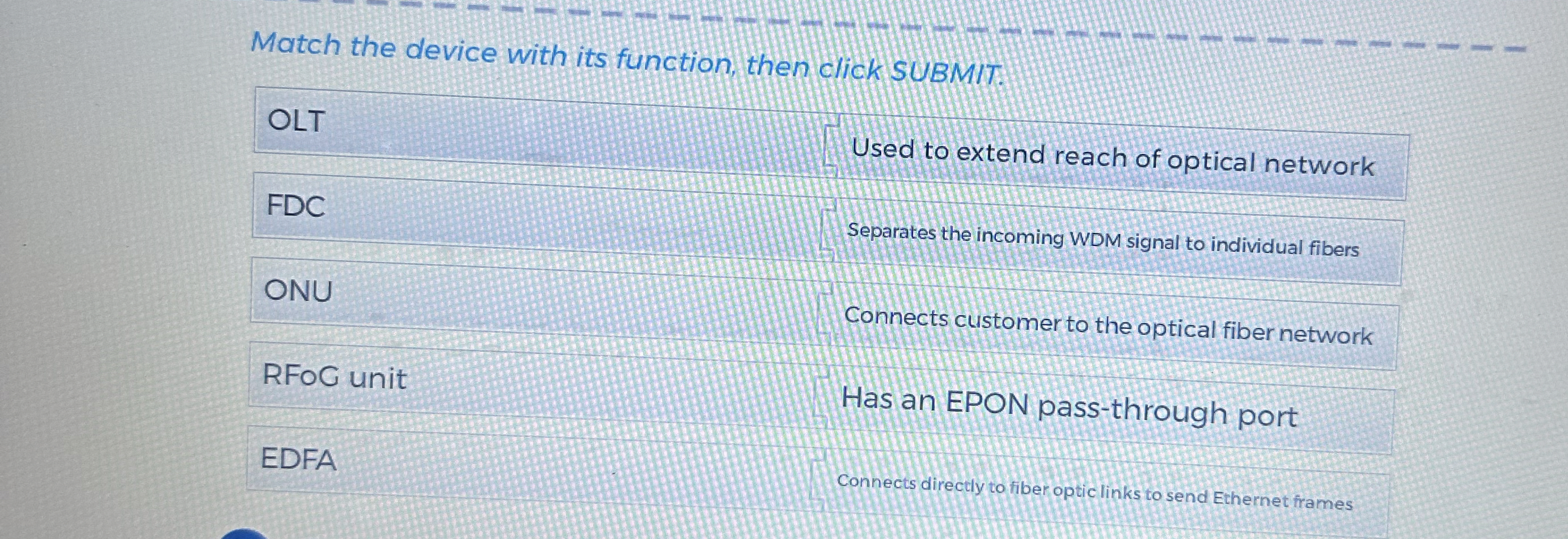 Match the device with its function, then click