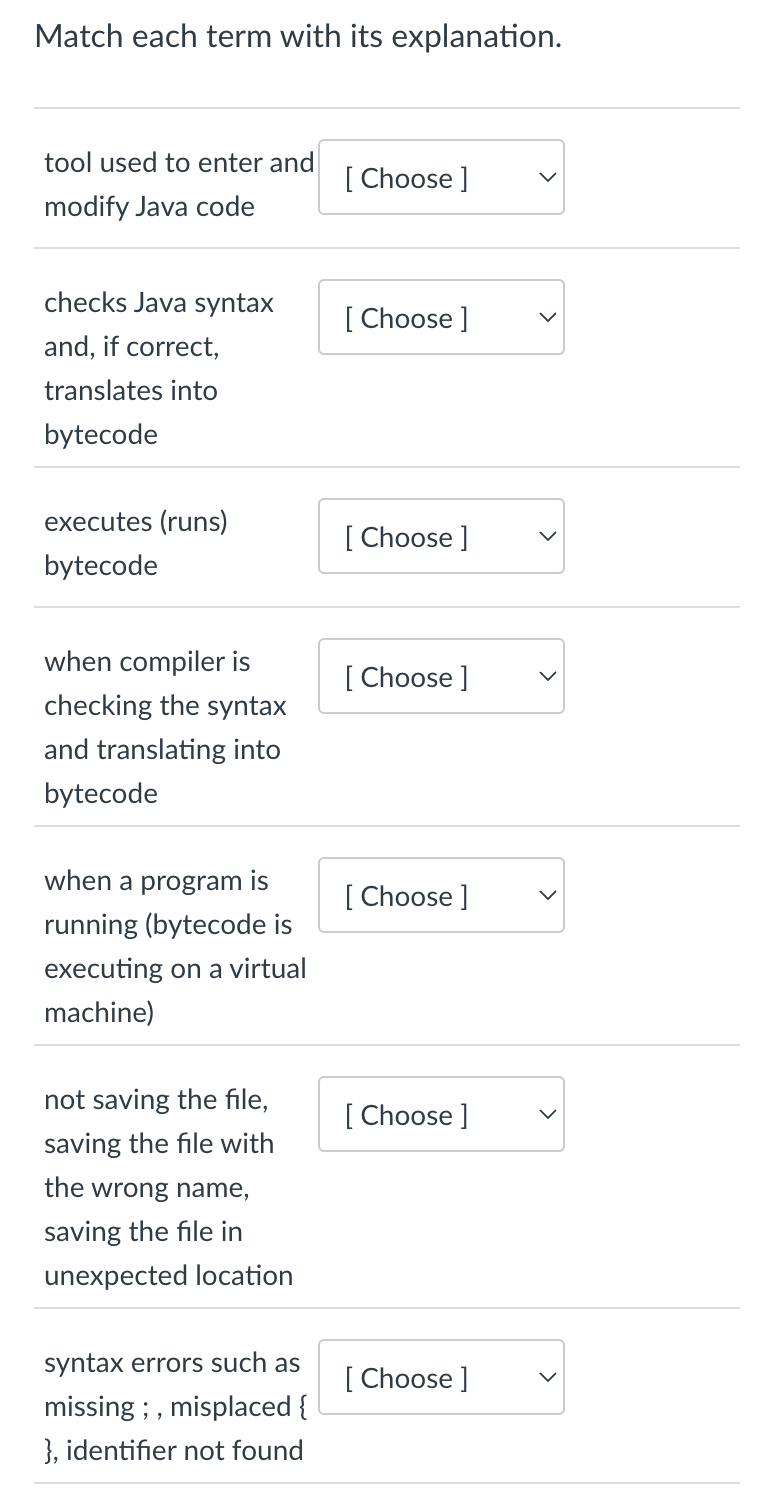 Match each term with its explanation. tool used