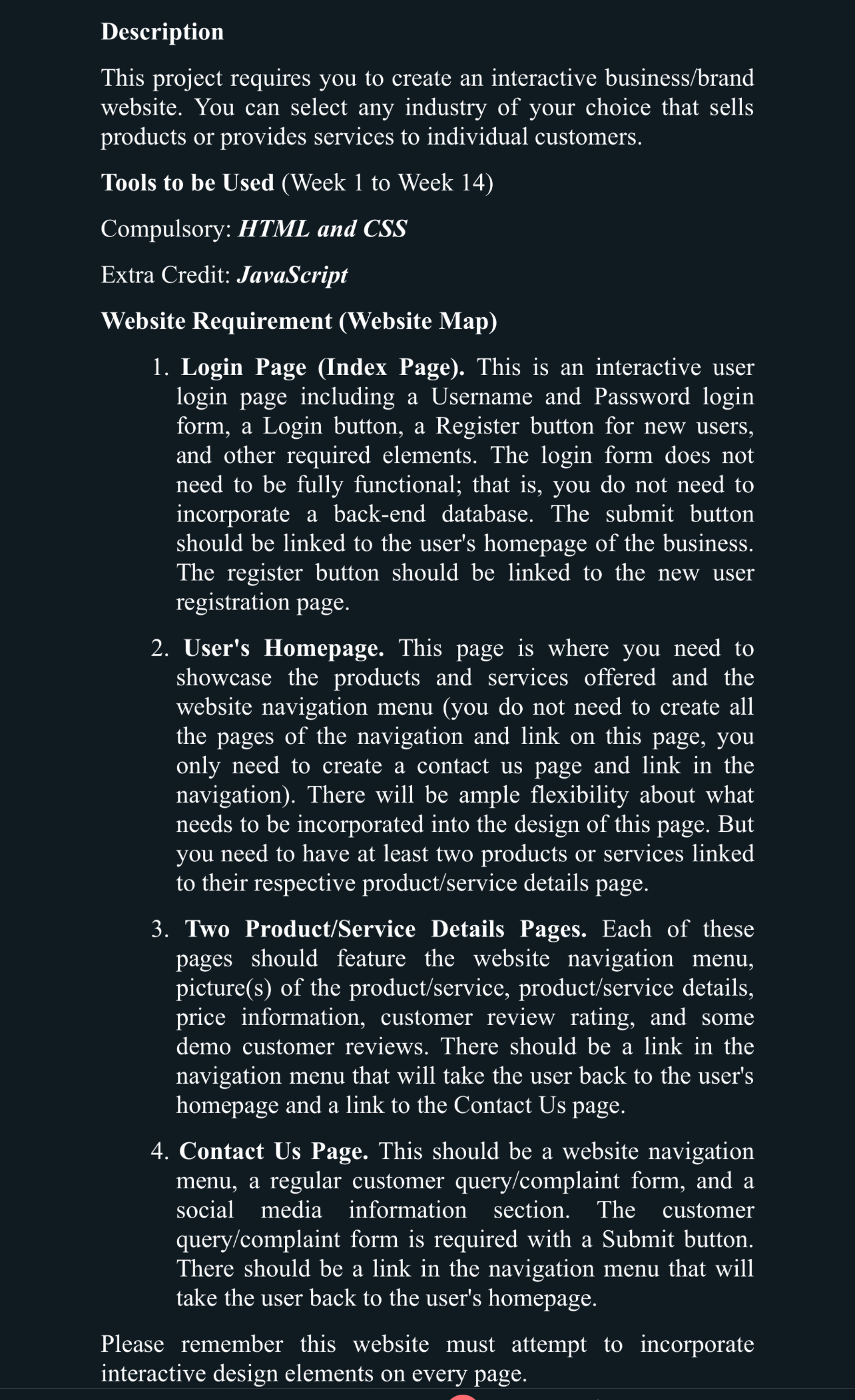 Description This project requires you to create