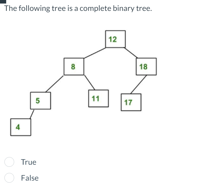 The following tree is a complete binary tree.