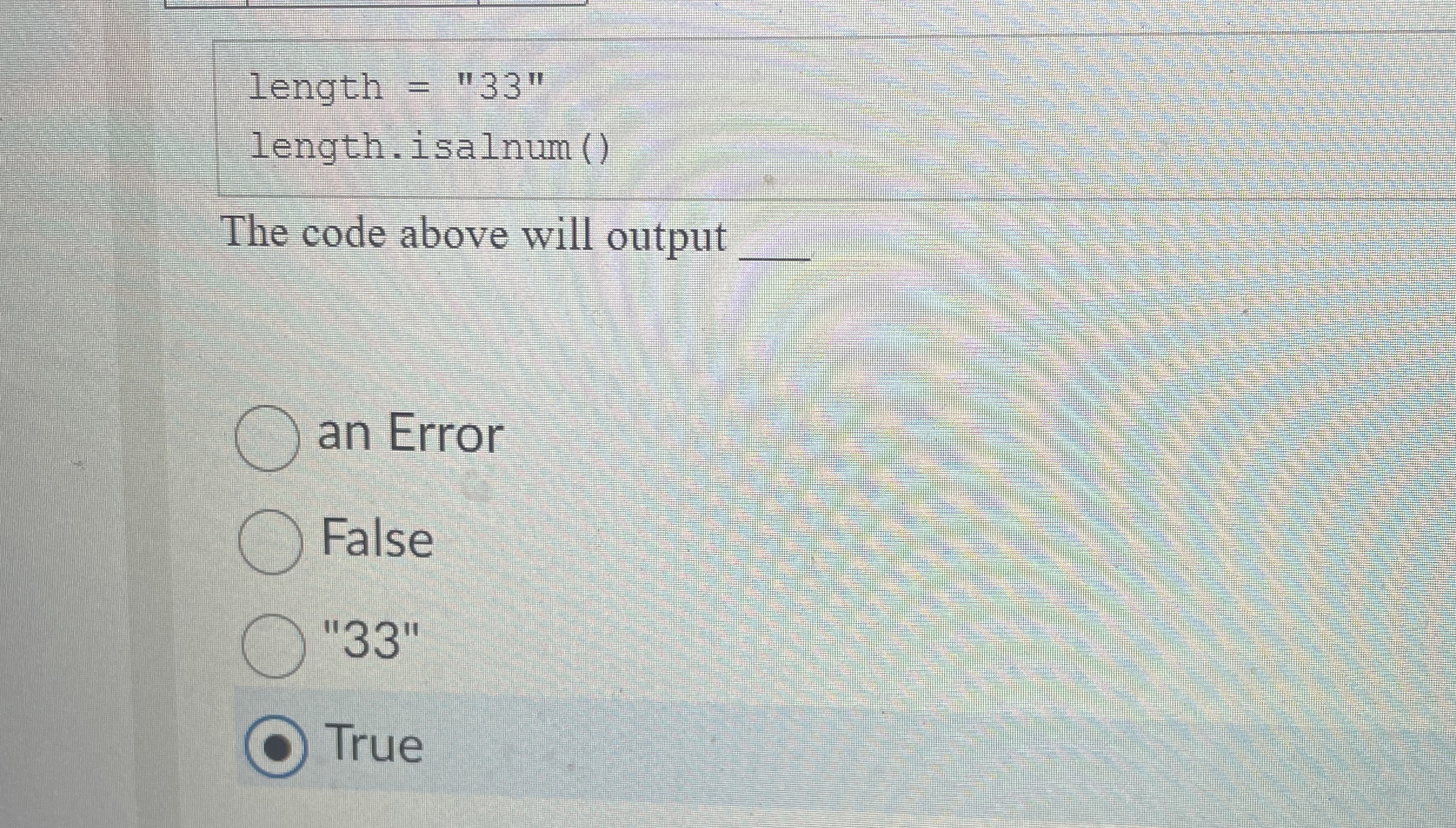 length = 3 3 length.isalnum ( ) The code above