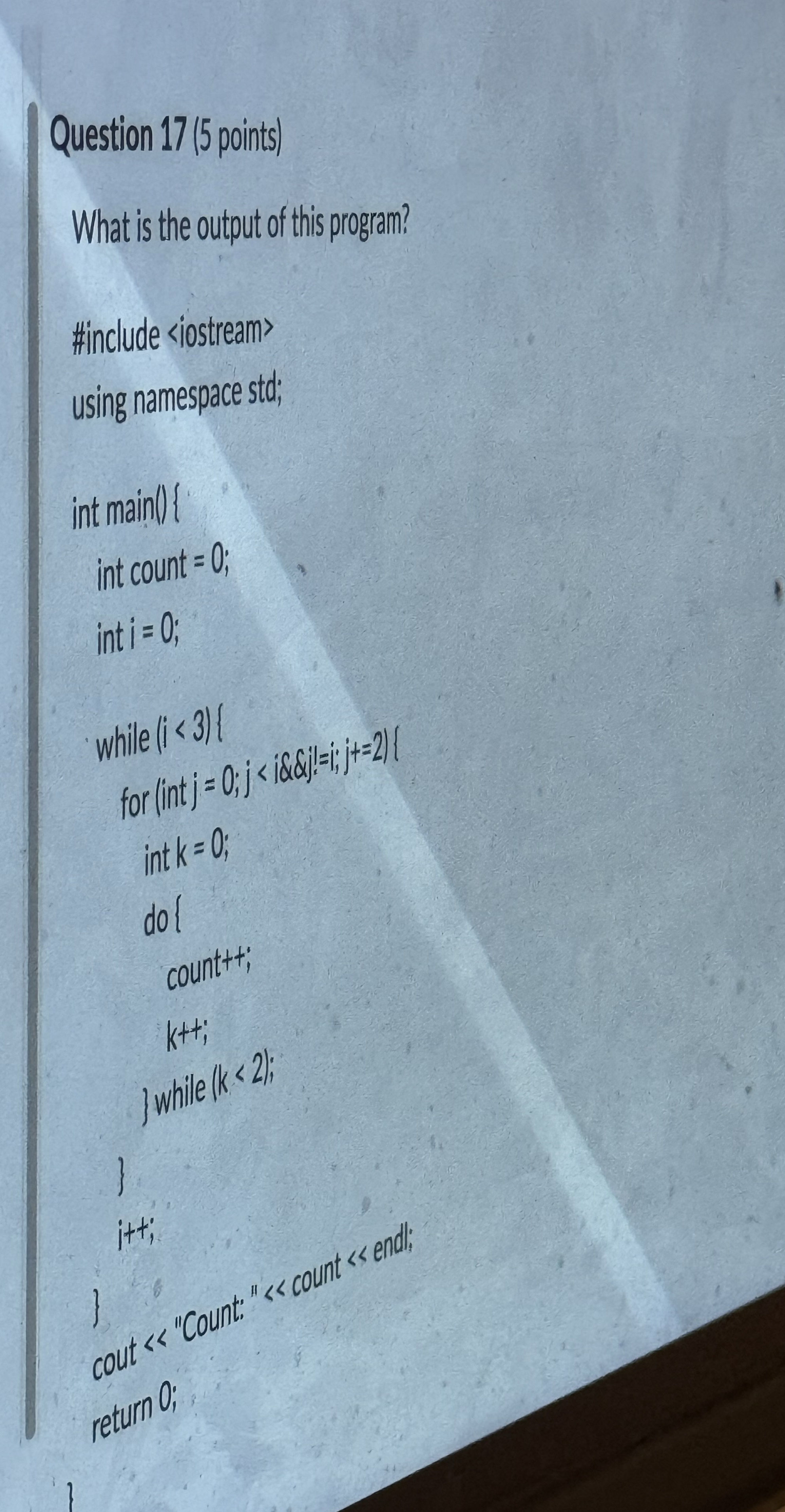 What is the output of the following