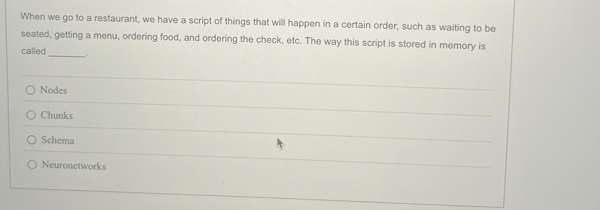 When we go to a restaurant, we have a script of