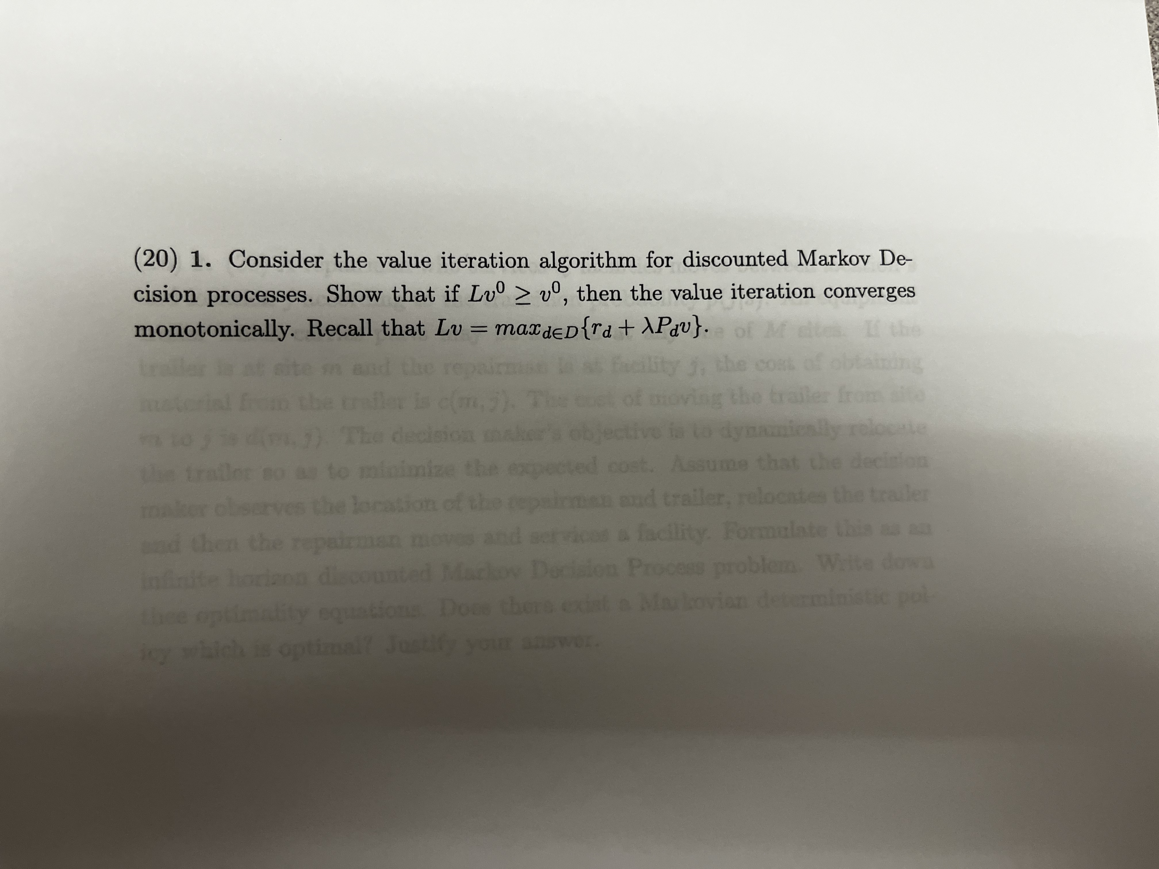 ( 2 0 ) 1 . Consider the value iteration