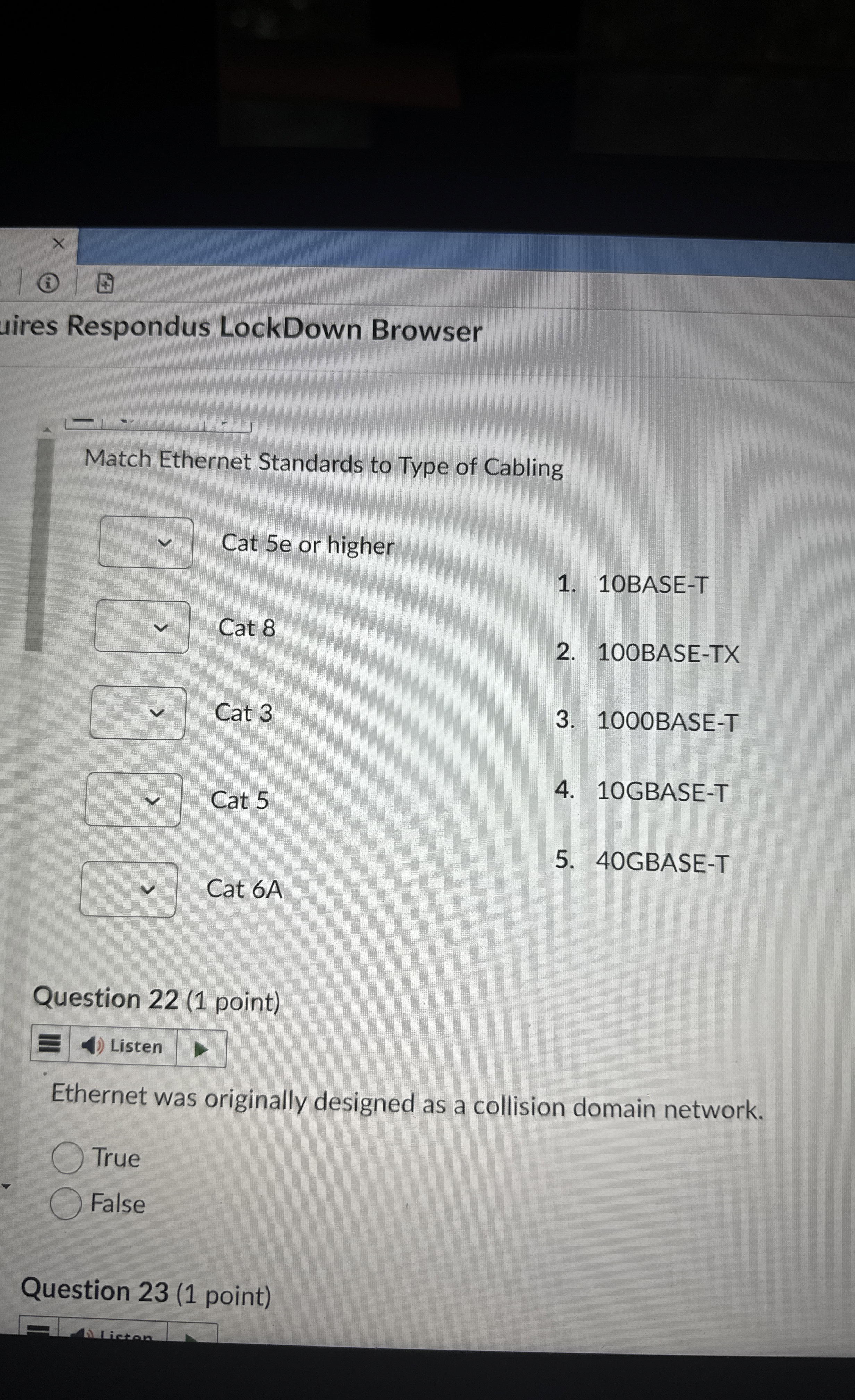 Match Ethernet Standards to Type of Cabling Cat 5
