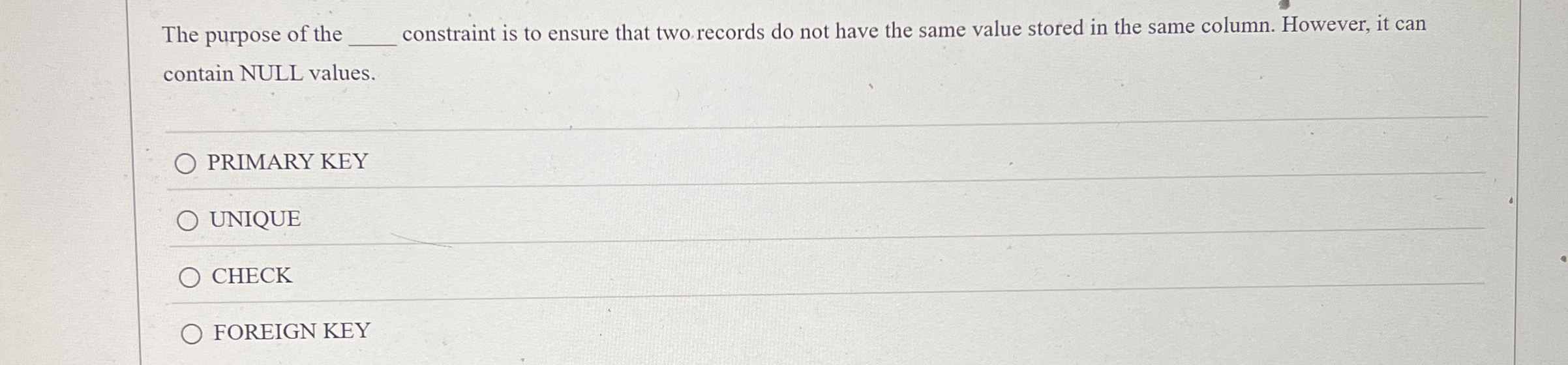 The purpose of the constraint is to ensure that