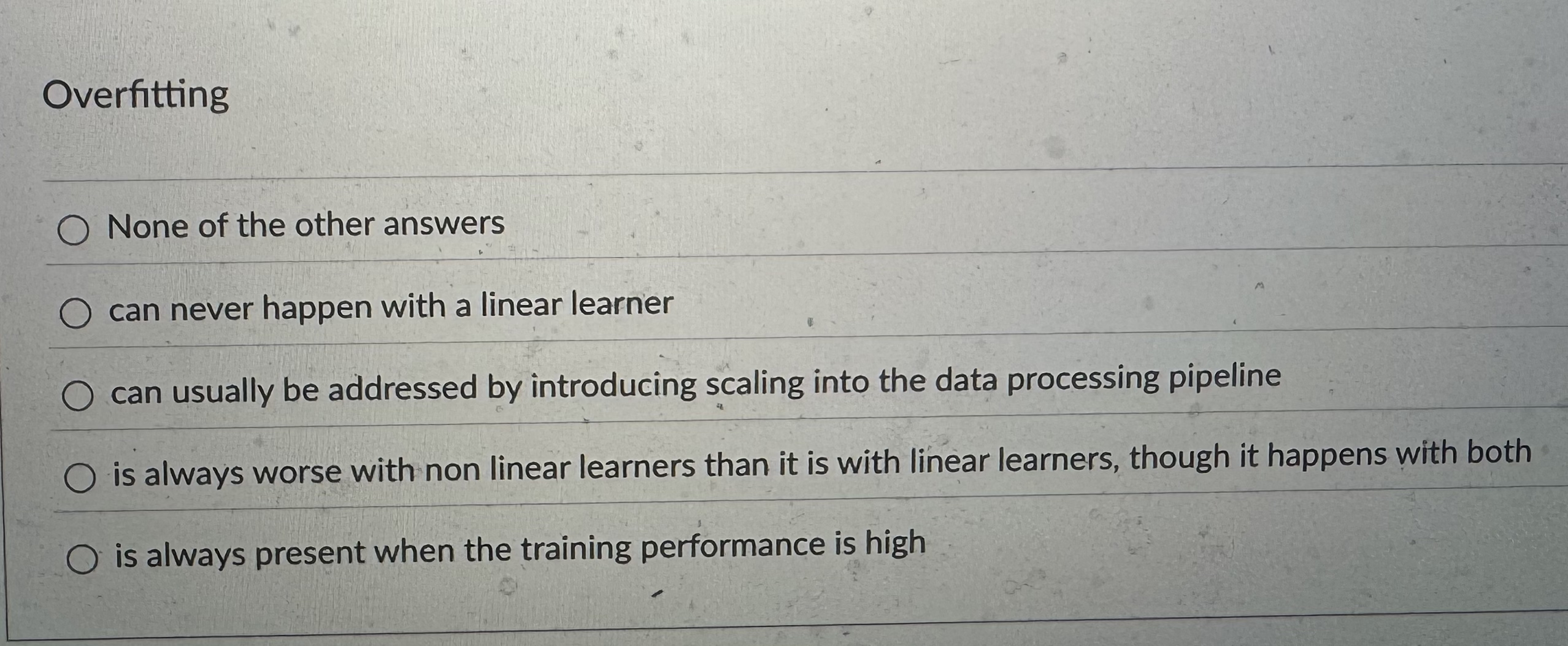 Overfitting None of the other answers can never